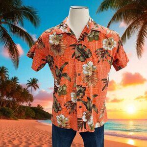 Palmwave Hawaii Shirt Mens Large Floral Aloha Beach Luau Surf‎ Y2K Retro Vibe